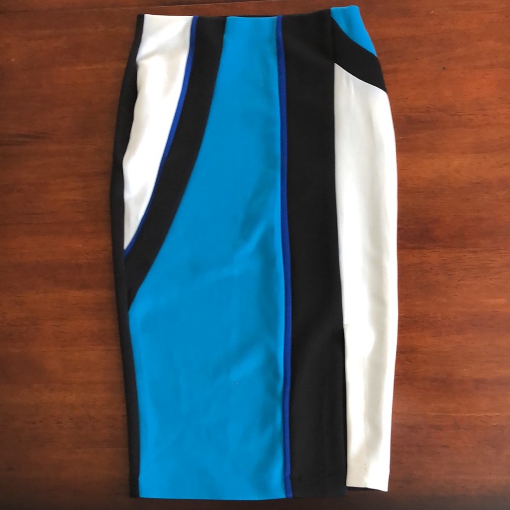 BISOU BISOU Colorblock Pencil Skirt - Turquoise, Black, and White Size XS